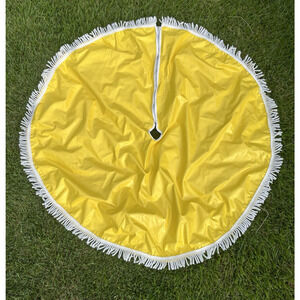 Mid Century Umbrella Patio Table Cover 50" Zip Closure Yellow 2" White Fringe